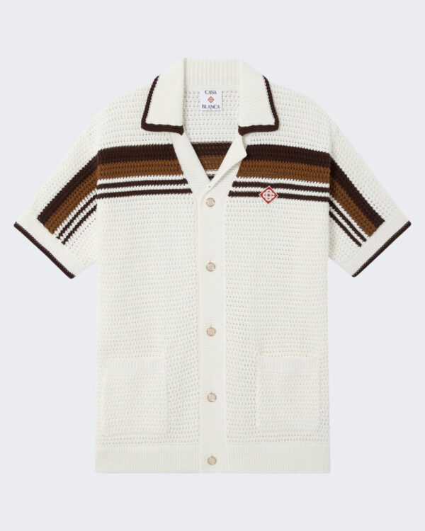 Heren Crochet Short Sleeve Shirt Wit