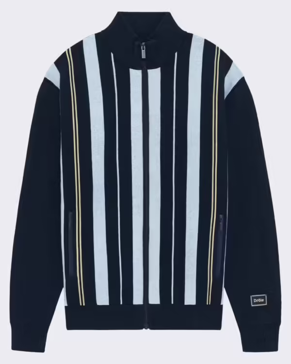 Heren Striped Zipped Knit Jacket Blauw