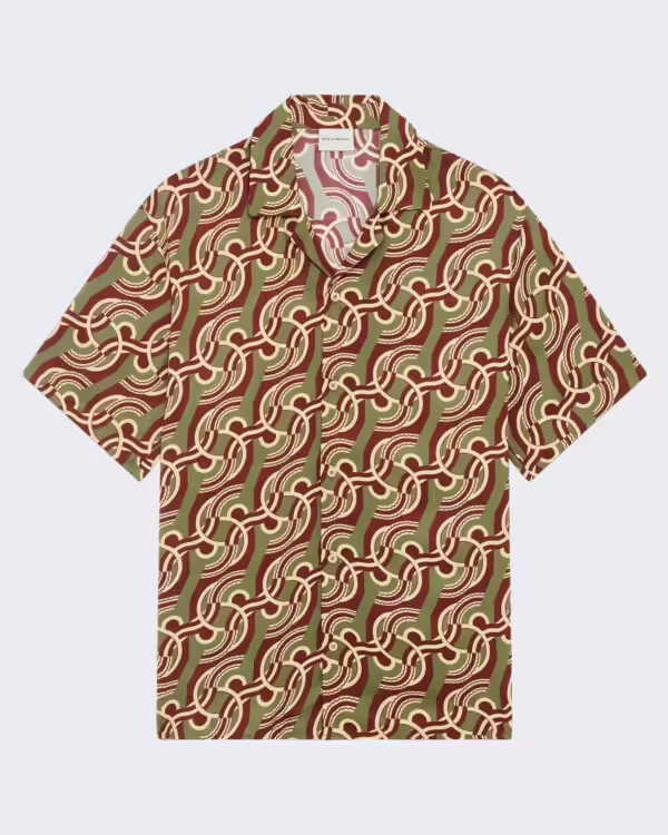Heren Viscose Chain Link Monogram Shirt Zwart