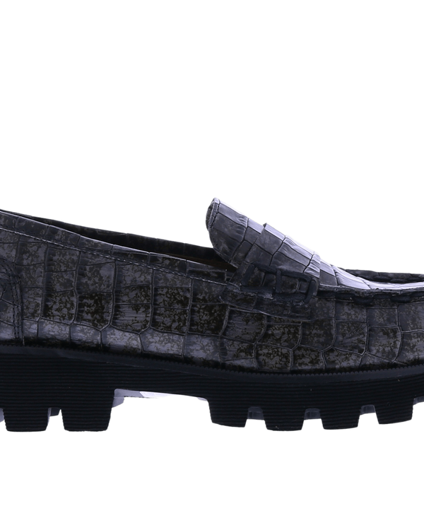 Dames Croco lacquer loafer gray