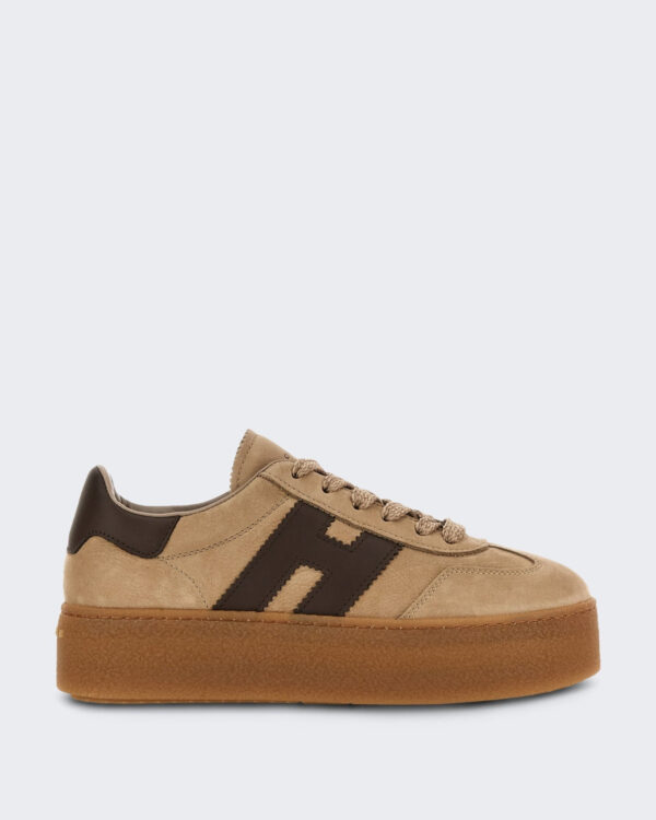 Dames Leren sneaker met vetersluiting Beige