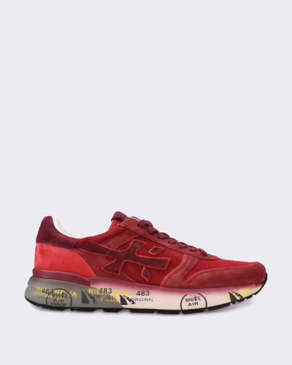 Heren Leren sneaker met vetersluiting Rood