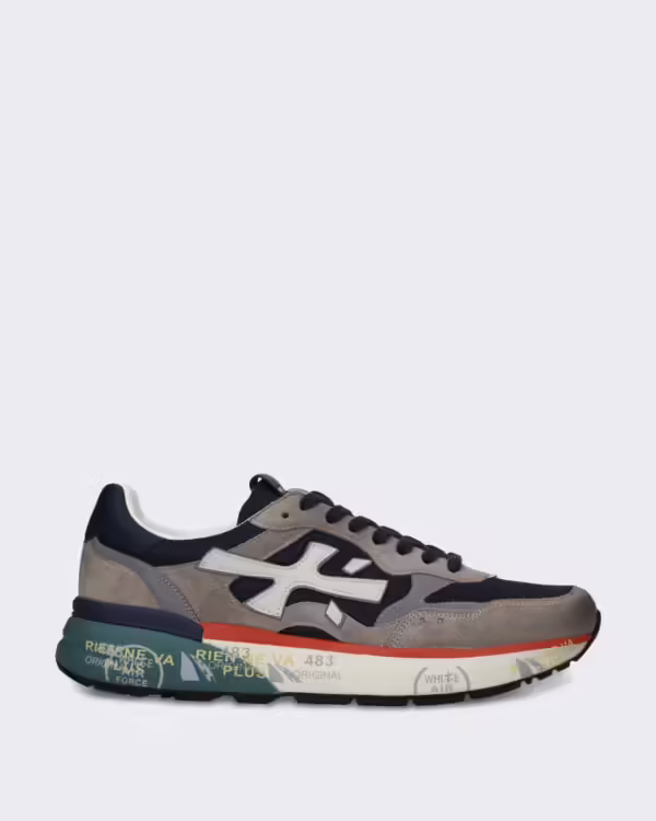 Heren Sneaker met blauw grijs en rood kleurblok