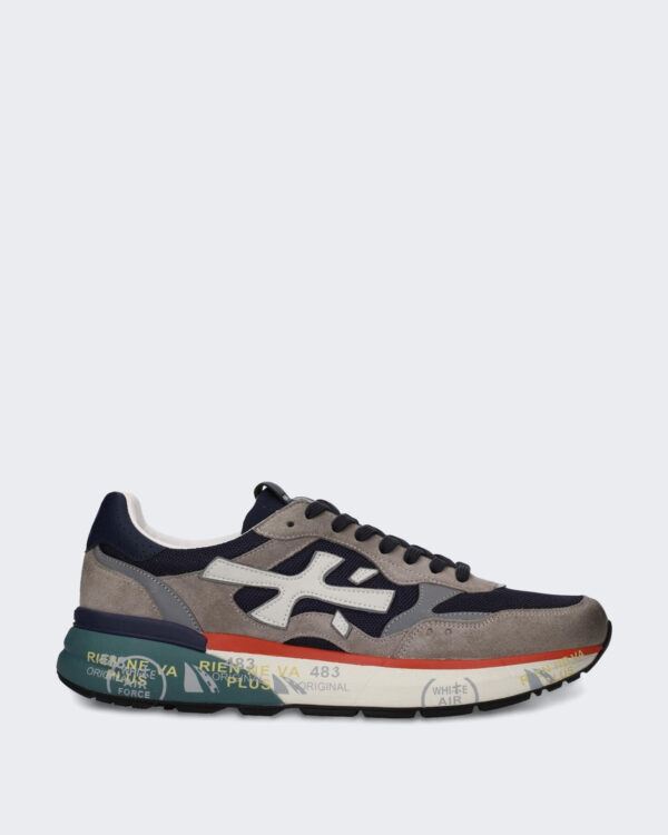 Heren Sneaker met blauw grijs en rood kleurblok
