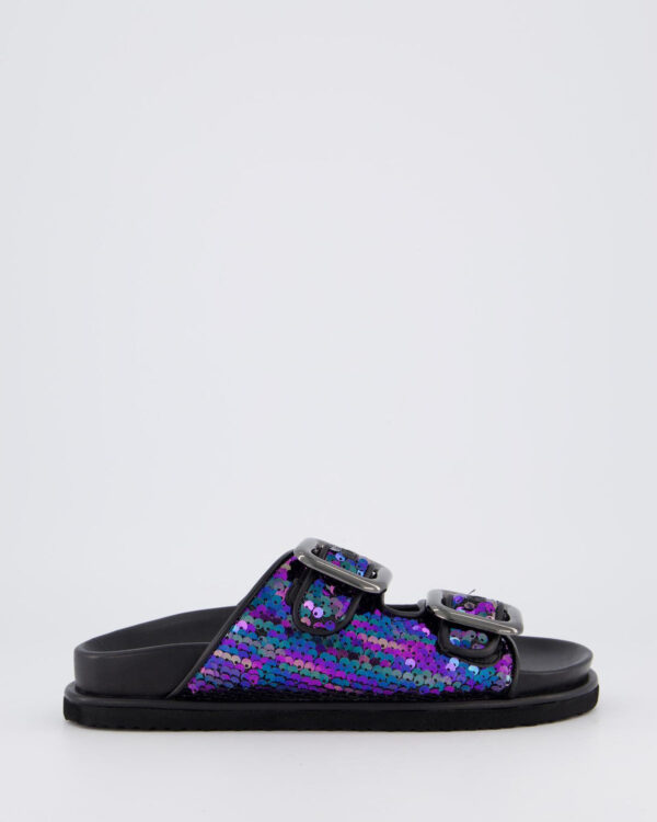 Dames Buckle Slipper Black/Rainbow