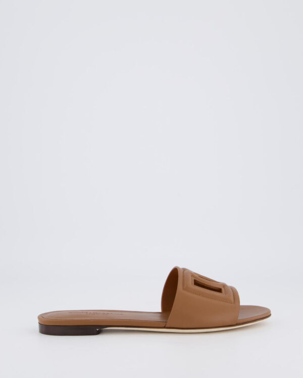Dames D&G Logo Flat Slides Brown