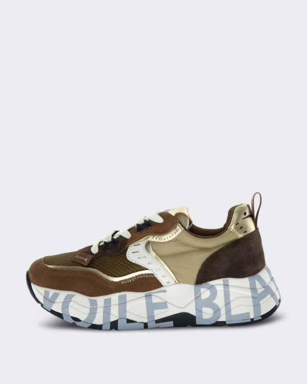 Dames Leren sneaker met vetersluiting Bruin